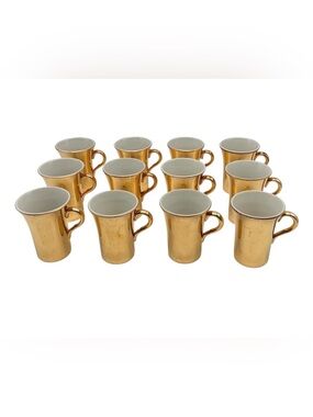 Twelve (12) Vintage Hall Pottery Golden Glo Irish Coffee Mugs w/ 22K Gold Finish